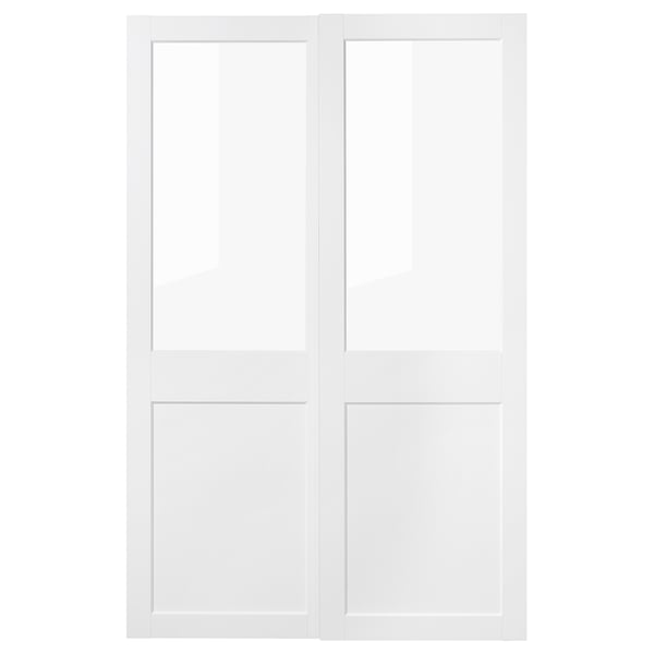 White GRIMO closet doors with top glass panel.