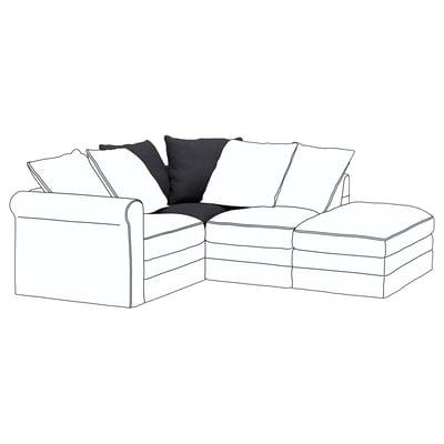 A modern, l-shaped GRÖNLID sectional sofa in white with dark grey throw pillows, featuring a clean and comfortable design.