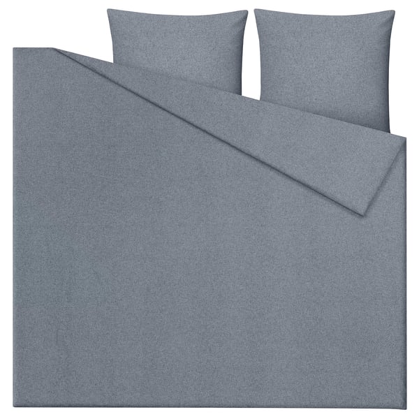 Grey GROVSNÄRJA bedding set with duvet & 2 pillows, made of 100% cotton flannel, soft & warm.