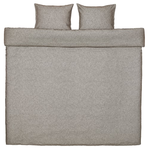 A grey GROVSNÄRJA bedding set with a soft, brushed cotton flannel duvet cover and pillowcases.