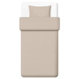 Top view of a beige GROVSNÄRJA bedding set on white background, featuring duvet cover and pillowcase in soft, woven cotton flannel.