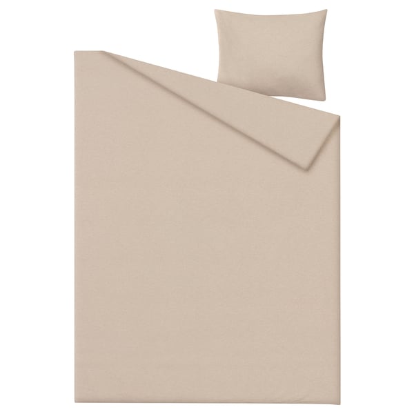Neutral beige GROVSNÄRJA duvet set, made of soft cotton, rectangular shape, simple design.