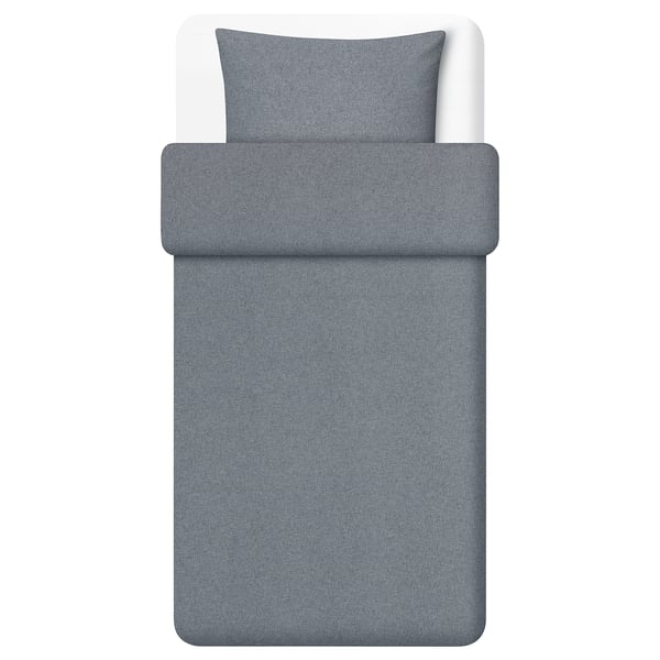 A GROVSNÄRJA duvet cover in gray. Made of cotton, it a zipper closure and soft, brushed fabric for warmth.