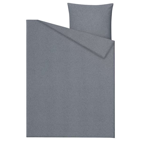 Grovsnarja bedding set in grey. Includes soft duvet cover and pillowcase with zipper closures, made from 100% cotton.