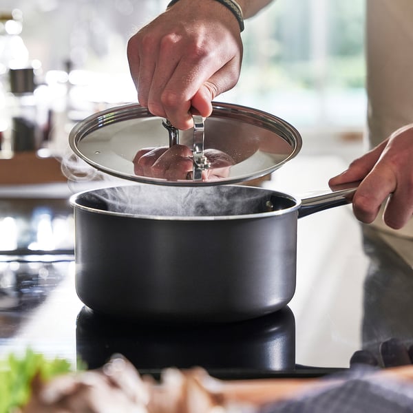 GULDÖRING Saucepan with lid, non-stick coating stainless steel/black-grey, 2 l