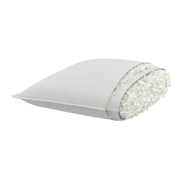 A white GULKAVLE pillow, triangular-shaped, with a soft cotton cover and feathers/ down filling.