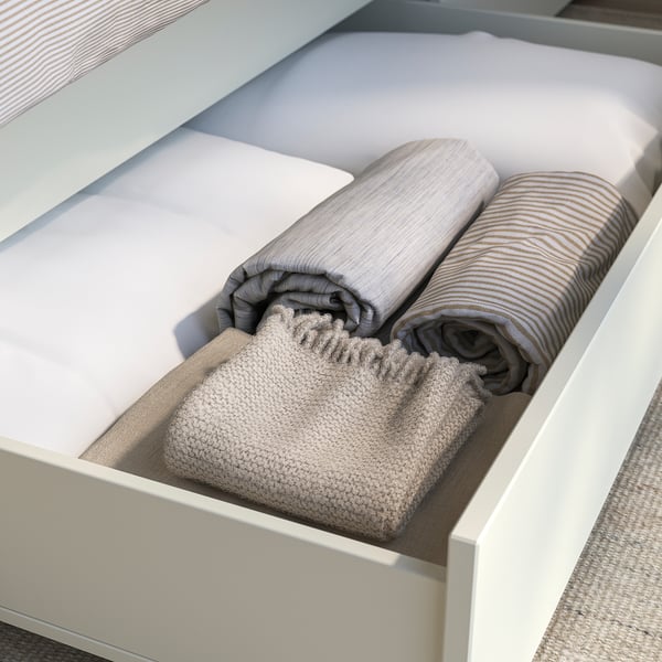 GULLABERG Bed frame with 4 storage boxes, white/Leirsund, 180x200 cm