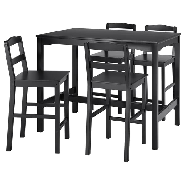 HÄGERNÄS black wooden dining set with square table and four matching chairs for compact spaces.
