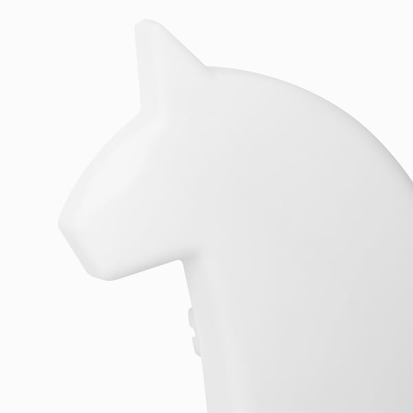 White modern floor lamp with curved neck; minimalist design.