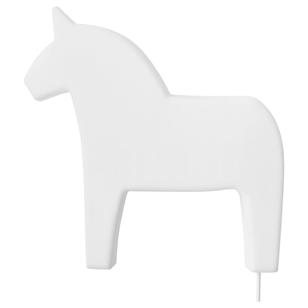 White horse-shaped lamp, modern design, safe for kids, polycarbonate and polypropylene plastic.