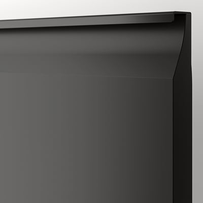 Chic black storage unit with sleek, chamfered edges and integrated handles.