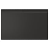 Modern black rectangular storage unit with sleek, beveled edges and minimalist, integrated handles.