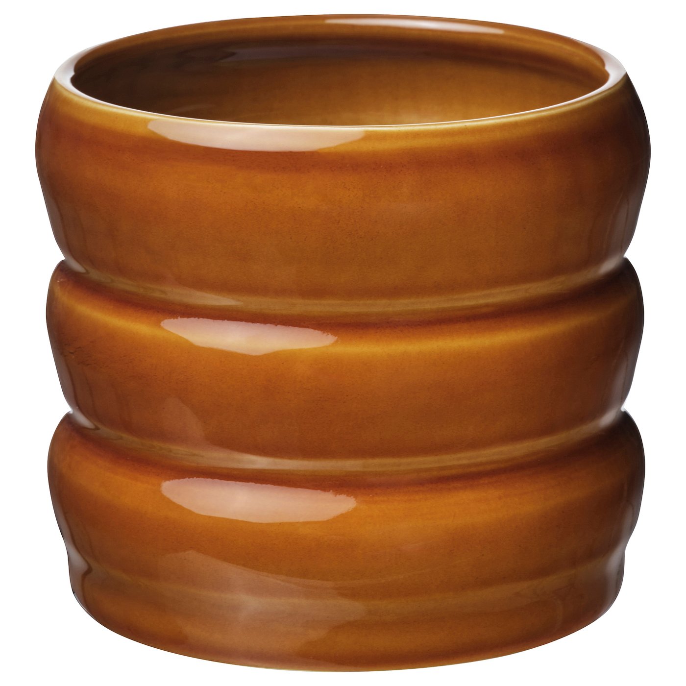 Golden-brown stoneware planter with rippled design.