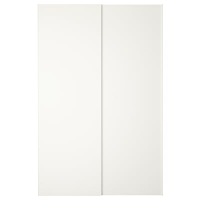 HASVIK white sliding wardrobe doors. These matte, rectangular doors with plastic frames and aluminum rails offer a clean and modern look.