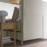 Modern bed with soft, supportive headboard. Perfect for reading or tv. Easy-to-clean, machine-washable cover.