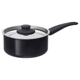 HEMLAGAD black saucepan, round, non-stick, tempered glass lid, handle, ceramic coating, aluminum base.