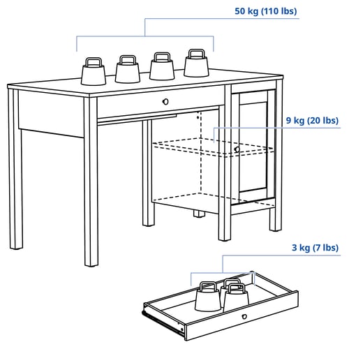 Illustration with measurements for the product: HEMNES.