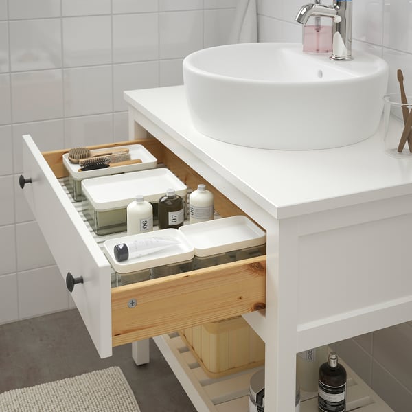 Bathroom sink cabinet w/ drawer & brushes, soft-close, chrome faucet