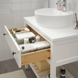 Bathroom sink cabinet w/ drawer & brushes, soft-close, chrome faucet