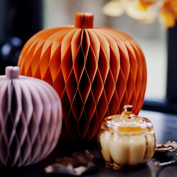 HÖSTAGILLE Decoration set of 2, paper pumpkin