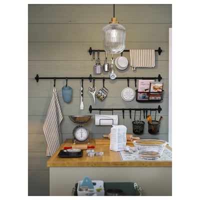 Black HULTARP hanging organizer, oval with mesh design, steel & plastic, hooks on top.