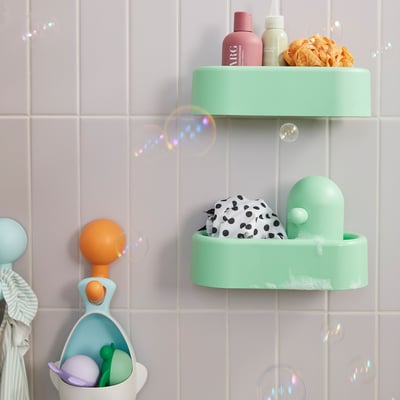 HUMLESJÖN Basket with suction cup, light green, 26x13x7 cm