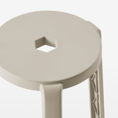 Ibbbarbo stool, light gray, plastic, three legs, round seat, stackable.