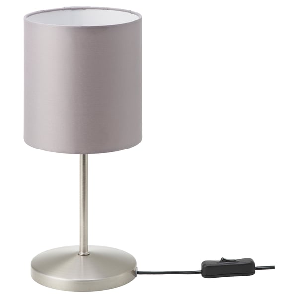 INGARED lamp, silver with gray shade, steel base, round shape, simple design.
