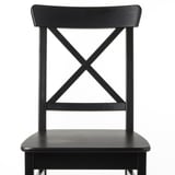 Black wooden chair with a high back and angled slats, showcasing sturdy and sleek design.