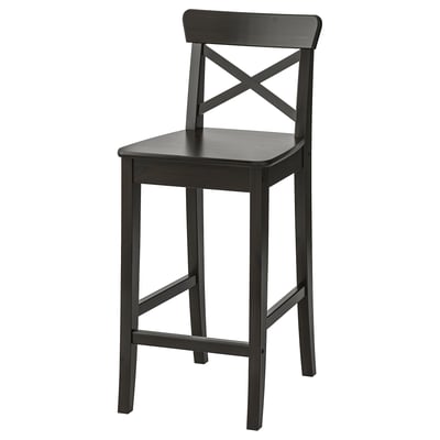 Black INGOLF barstool, solid pine, square seat, cross back design.