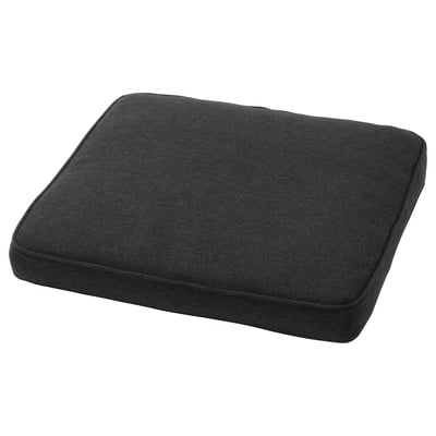 Black rectangular seat cushion with smooth texture, evenly padded, ideal for outdoor seating.