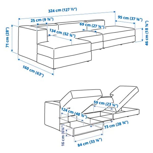 Illustration with measurements for the product: JÄTTEBO.