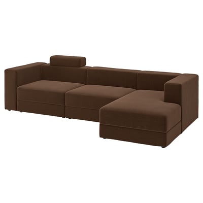 JÄTTEBO 4-seat mod sofa w chaise longue, right with headrest/Samsala dark brown