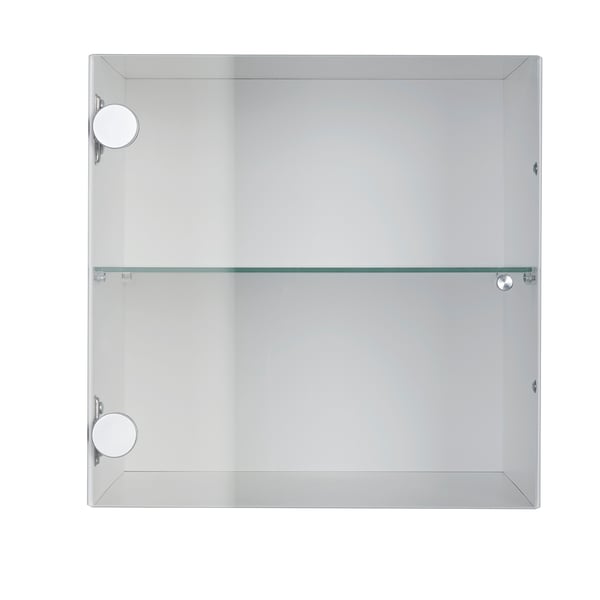 Mirrored cabinet with glass shelf, featuring two magnifying mirrors, offering storage and enhanced visibility.