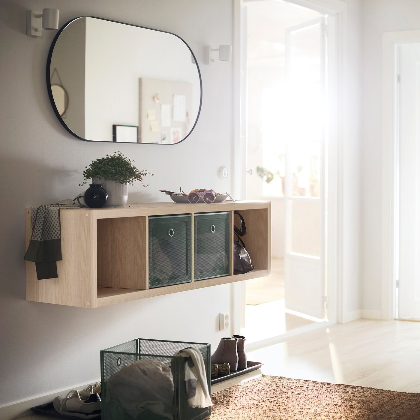 KALLAX shelving unit, white stained oak effect, 42x147 cm - IKEA