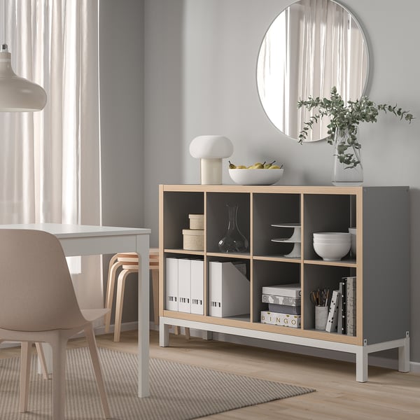 KALLAX shelving unit with underframe, with 2 doors/4 drawers/white stained  oak effect, 147x94 cm - IKEA