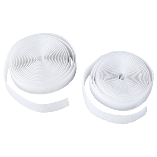 Two spools of white KARDBORRE fabric tape, nylon material, coiled round shape.