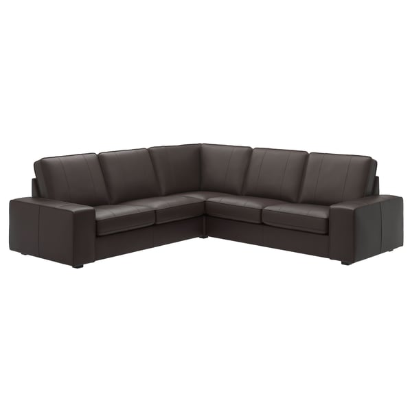KIVIK black l-shaped leather sofa, modern design with deep cushions, perfect for relaxation.