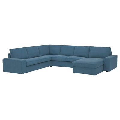 Blue KIVIK sofa with removable armrests and chaise.