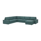 KIVIK teal sectional sofa; plush, corner-style with removable armrests, inviting and cozy.