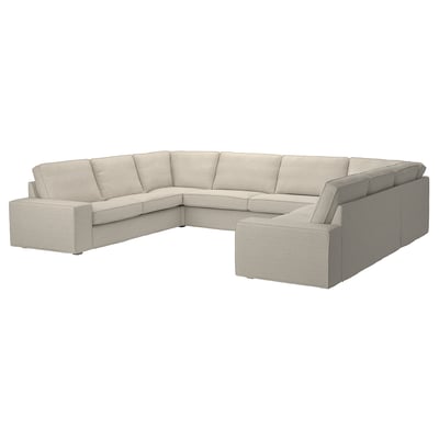 A beige KIVIK sectional sofa with a modern design, featuring deep seats and wide armrests. Its upholstered in gunnared polyester fabric.