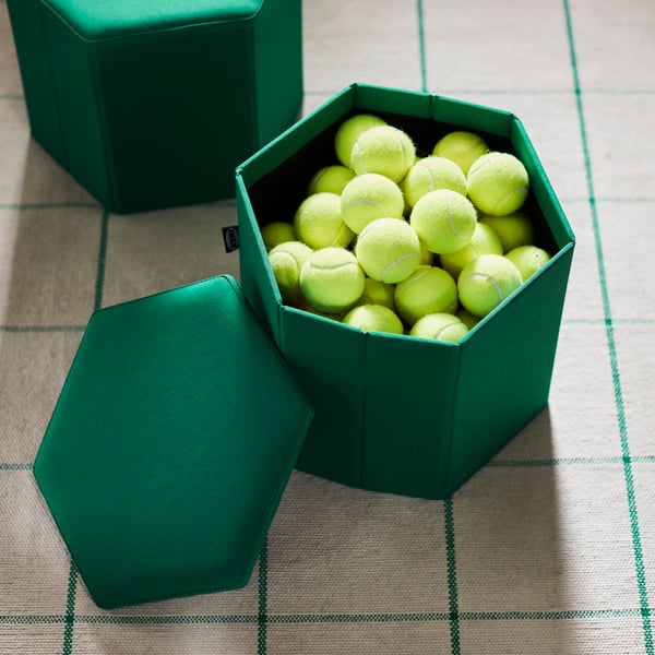 KJUGE Pouffe with storage, Vissle deep green