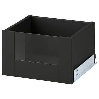 KNIVSHULT black drawer, sleek design, steel & particleboard, square shape, handle-free.