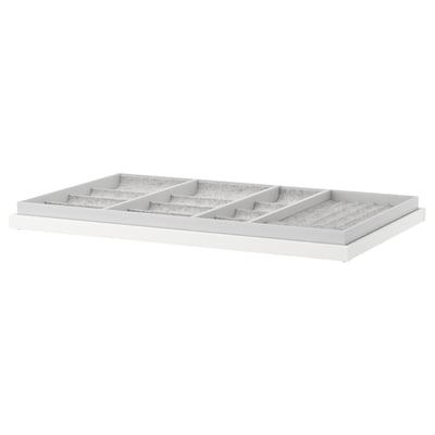 IKEA KOMPLEMENT white organizer tray, felt-lined, segmented for accessories.