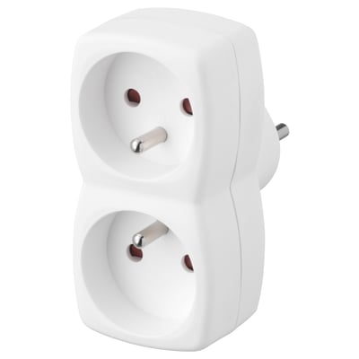 KOPPLA dual outlet adapter, white, plastic, compact design.