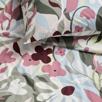 KORSKOVALL duvet set, multi-color floral print, soft cotton-viscose, folded, with button closure.