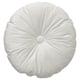 Round white cushion, velvet, center button, recycle fill.