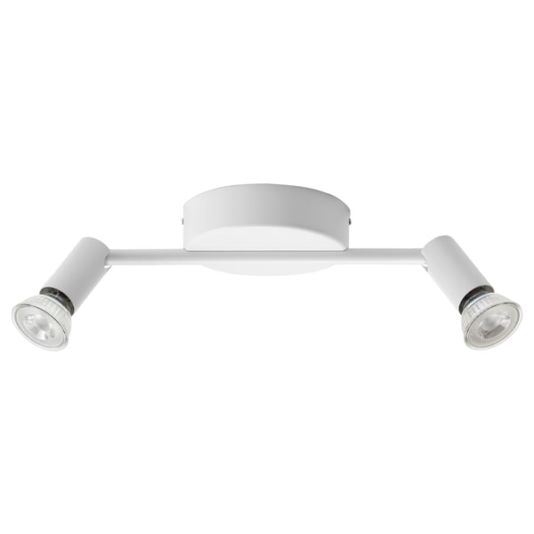 KRUSNATE white ceiling light with 2 adjustable spots. Modern, minimalist design. Aluminum & steel body.
