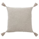 KRYPLJUNG pillow, natural striped covers, soft material, square shape, with tassels.