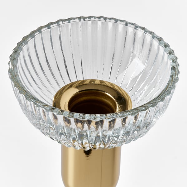 KUNGSTÄRNA Candlestick, clear glass/gold-colour, 19 cm